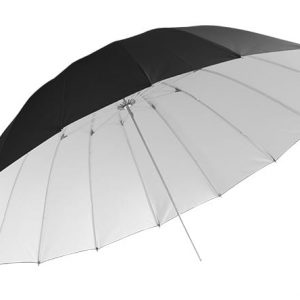 open black and white reflective photography umbrella on white background