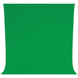 Chroma green backdrop sweep with 3 grommets on top and 3 grommets on bottom on white background